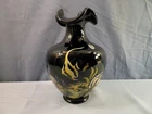 Fenton Black Glass Hand Painted Vase Under The Sea Angelfish Design CC Hardman