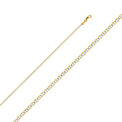 TGDJ 14K Yellow 2.0mm Flat Mariner Pave Chain Necklace for Women and Men