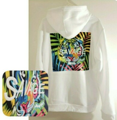 Unisex M White Fleece Hoodie Tiger Savage Fabric Patch Victorious $69 PRIORITY