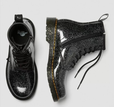 Dr. Martens 1460 Y Youth 6 or Ladies 7 Black Silver Cosmic Glitter Boots NEW NWT