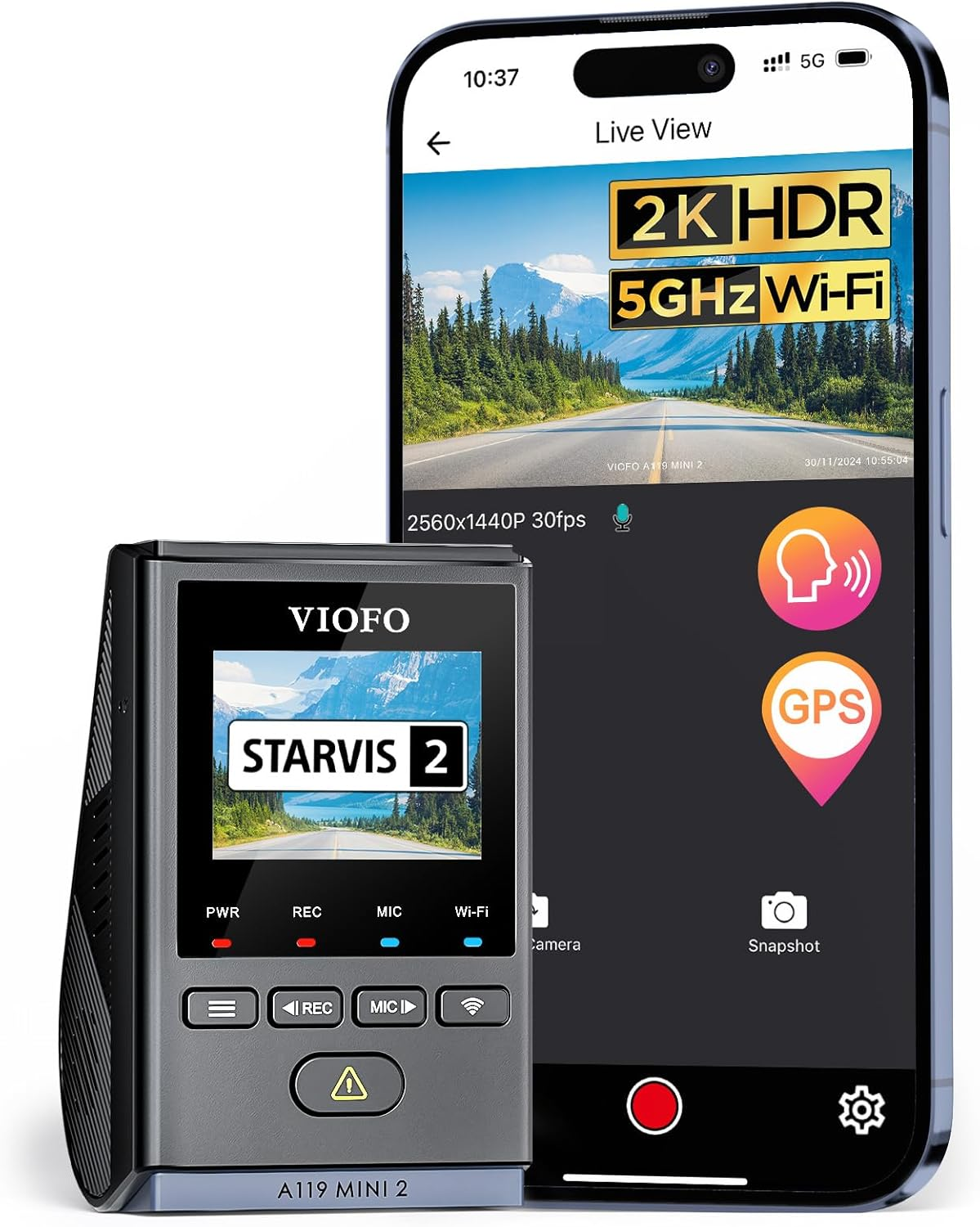 Dash Cam A119 Mini 2 with STARVIS 2 Sensor 2K 60FPS HDR Voice Control for Cars-image