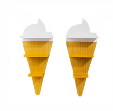 Wall Floating Kids Shelving Set of 2 Ice Cream Cones Wooden Shelves Nursery