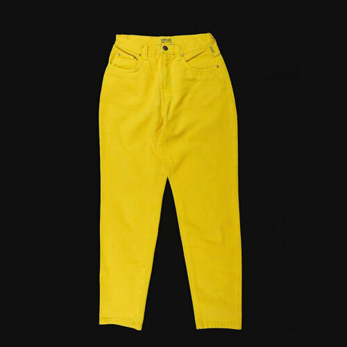 Vintage 90s VERSACE JEANS COUTURE Yellow High Waisted Jeans Sz. 26 x 29 ITALY - Afbeelding 1 van 2