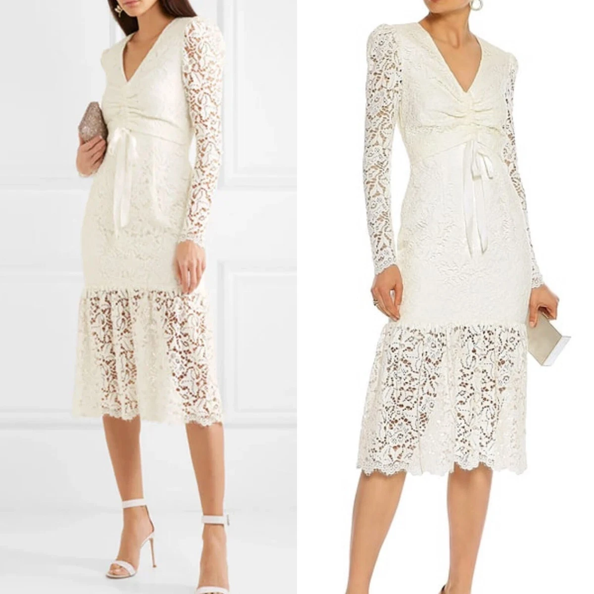 REBECCA VALLANCE LE SAINT RUCHED LACE DRESS WHITE IVORY CUT OUT