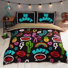 Bright Neon Duvet Covers Reversible Striped Easy Care Quilt Cover Bedding Sets