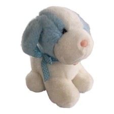 Eden White Blue Dog Plush Musical Wind Up Stuffed Animal Toy Polka Dot Bow