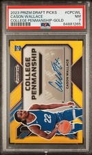 PSA 7 - CASON WALLACE #/10 Auto 2023 Prizm DP College Penmanship Autograph GOLD