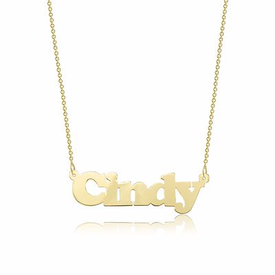 14K massives Gelbgold personalisiert individuell Name Anhänger Rolo Kette Halskette Set