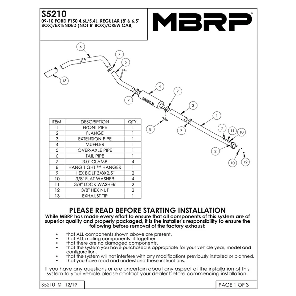 MBRP S5210AL 钢猫背排气适用于 2009 - 2010 福特 F-150 4.6L 5.4L Triton V8 — 第 4/4 张图片