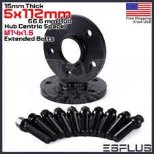 [2] 15mm Thick Mercedes 5x112mm CB 66.6 Wheel Spacer Kit 14x1.5 Bolts Included