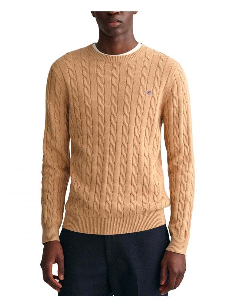 Gant Cotton Cable Crew Neck Khaki Melange