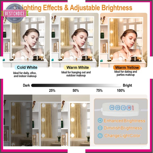 Vanity Set Stool Lighted Mirror 10 LED Bulbs Makeup Dressing Table Dresser Desk  - Picture 4 of 10