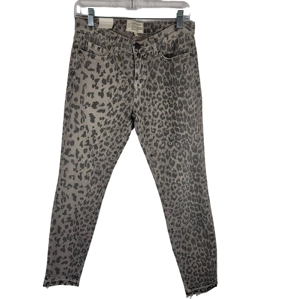 Jeans Current Elliott The Stiletto Gris Dobladillo Caído/Fringe Leopardo 27 Nuevos con Etiquetas