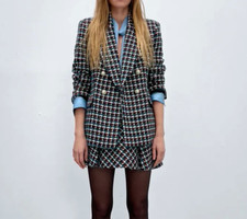 ZARA WOMEN NEW TEXTURED DOUBLE BREASTED BLAZER CHECK Houndstooth 2082/244 S