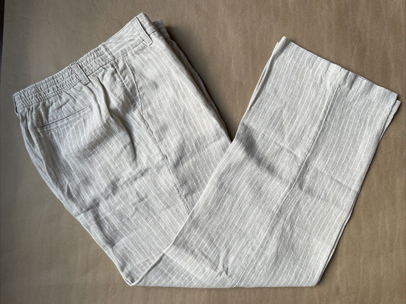 LANDS' END High Rise Wide Leg LINEN Pleated PANTS Size: 10 New SHIP FREE Beige