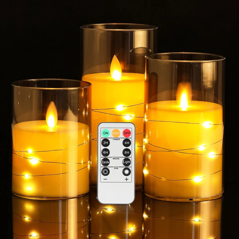 3er LED Kerze Kerzen Licht mit Timer Fernbedienung Keine Schwankendes Licht - Bild 1 von 4