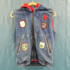 VTG JCPenney Sports Outerwear Boys Hooded Denim Zip Up Vest Jacket Sz 14-16