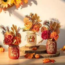 Fall Decor Mason Jar for Table Centerpiece, 3Pcs Glass Flower Vase