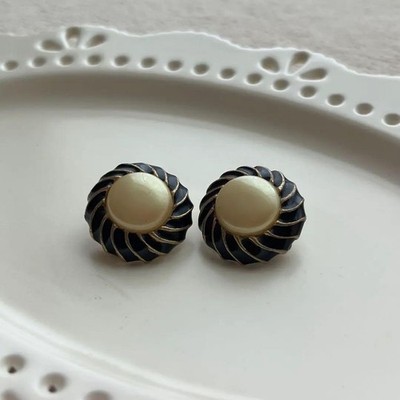 Vintage Black Gold Pearl Earrings Retro Jewelry Unused Near Mint