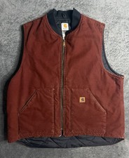 Vintage Carhartt V02 CLY Clay Quilt Lined Full Zip Canvas Mens 2XL Tall Vest USA
