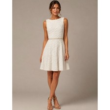 Vince Camuto Dress 8 Ivory Sequin Eyelash Knit Gold Chain Cocktail Hollywood