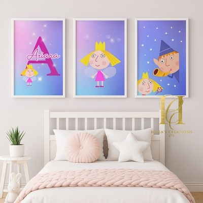 3er Set A4 personalisiert Ben und Stechpalme Wandbild Druck Aquarell Mädchen Geschenk