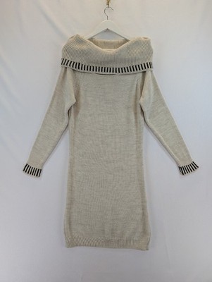 Made in Italy Pulloverkleid Wasserfallausschnitt beige Acryl Damen Einheitsgröße UK 10 16 neu mit Etikett