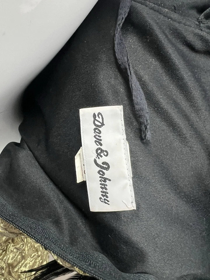 Vestido de Fiesta Vintage Años 80 90 Dave & Johnny 7-8 Dorado Metálico Plumas de Avestruz S/M Foto 4 de 4