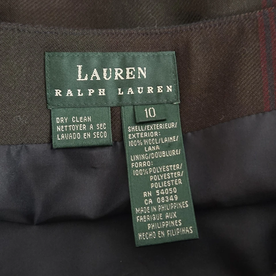 Vintage Ralph Lauren Equestrian Plaid Wrap Midi Wool Skirt Sz 10 Leather Buckle - Image 3 of 4