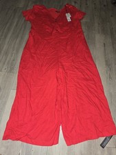 Size 20 Roman V Neck Cropped Jumpsuit, Red