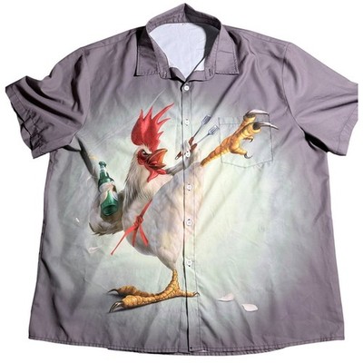 Rooster BBQ Beer Shirt Mens 2XL Grey New Graphic Button Down Short Sleeve