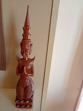 Vintage  Hand+Carved  Thai Theppanom teak Wooden Statue Great Con 17inch Tall