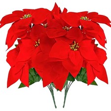 2 PCS Artificial Silk Poinsettia Bouquet Red Fake Velvet Flowers Centerpiece
