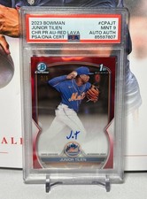 2023 Bowman Chrome 1st Red Lava Auto #CPA-JT Junior Tilien RC #3/5 NYM DET PSA 9