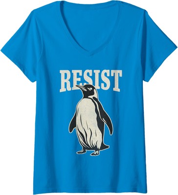Funny Penguin Resist Cool Penguins Help Support Ladies' V-Neck Tshirt