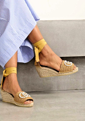 Gucci Marmont Double GG Espadrilles Plateau Crystal Ribbon UK 4 US 7 37 17623E
