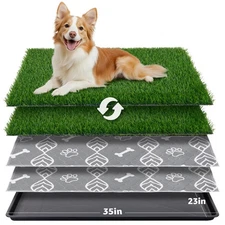 Large Dog Grass Pad with Tray - 35x23in Dog Litter Box with 2 Artificial Gras...