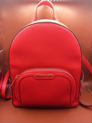 Michael Kors Abbey Jaycee Medium Backpack Bright Red Pebbled Leather