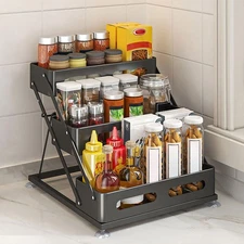 3 Tier Foldable Spice Rack for Countertop Iron Kitchen Seasoning Organizer fo...
