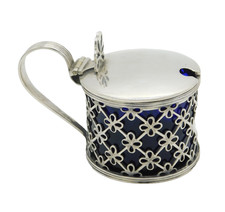 Edwardian Sterling Silver Floral Pattern Mustard Pot Antique 1908 Chester