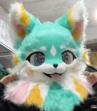 Fursuit Long haired Dog Fox Mascot Party Halloween Fur Cosplay head
