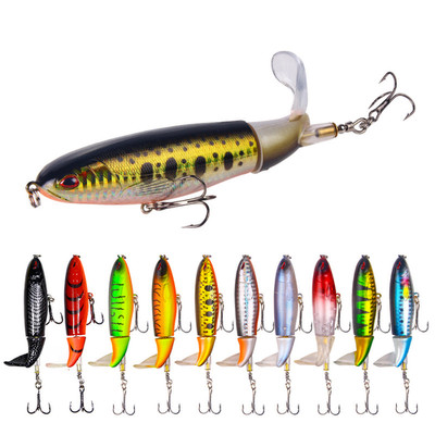Lot of 10-Whopper Popper Topwater Floating Fishing Lures Rotating Tail 4''/13g