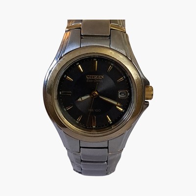 Damen Citizen Eco-Drive Uhr 24mm schwarzes Zifferblatt bicolor Armband gebraucht verpackt