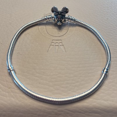 Authentic Pandora x Disney Pave Minnie Mouse Clasp Snake Chain Bracelet 8.3 in