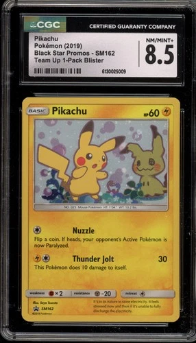 Pokemon Pikachu Team Up Blister Pk. Black Star Holo Promo SM162 CGC 8.5