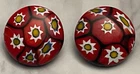 Vintage 2 Red Murano Millefiori Cabochon Flower Art Glass Buttons 17-11