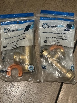 SharkBite Copper CPVC Slip Tee - 3/4  X 3/4  X 3/4  FNPT - 125A -2 Pack! New!