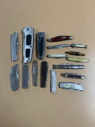 Lot 17 Vintage Knives pocket Knife Parts USA Kershaw Imperial Zippo Western Case - Picture 1 of 24