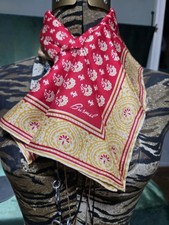 Silk Scarf Vintage Bermel Signed Designer Red  Yellow 27x27 Square Ships Free