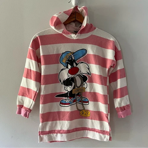 Felpa con cappuccio vintage per bambini Looney Tunes Sylvester Moschino taglia 9 10 righe Warner Bros